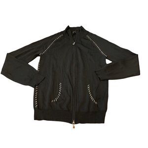 One Girl Who Zip Front Sweater Black White